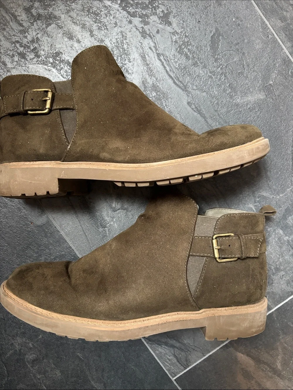 Esprit Olive / Brown Suede Chelsea Boots with Side Buckle